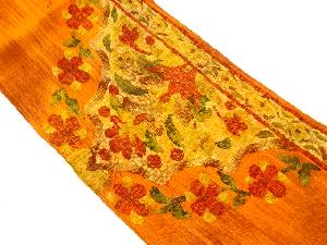 手織り真綿紬草花模様織出し名古屋帯